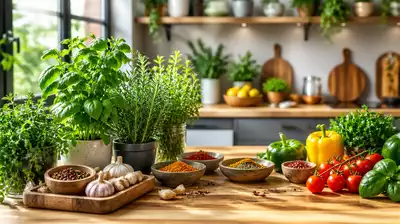 Gesunde Küche mit Kräutern und Gewürzen