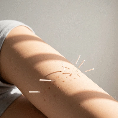 Akupunktursitzung mit Nadeln auf einem Akupunkturpunkt