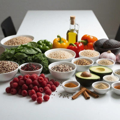 Image of a variety of anti-inflammatory foods on a table