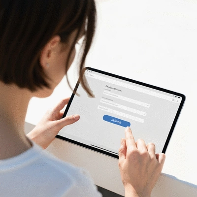 User submitting online form on tablet