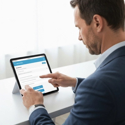 User submitting online form on tablet